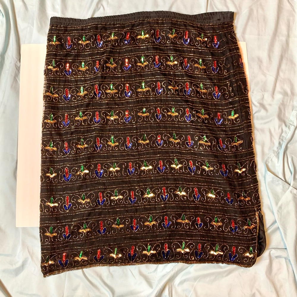 Vintage Black colorful silk beaded skirt